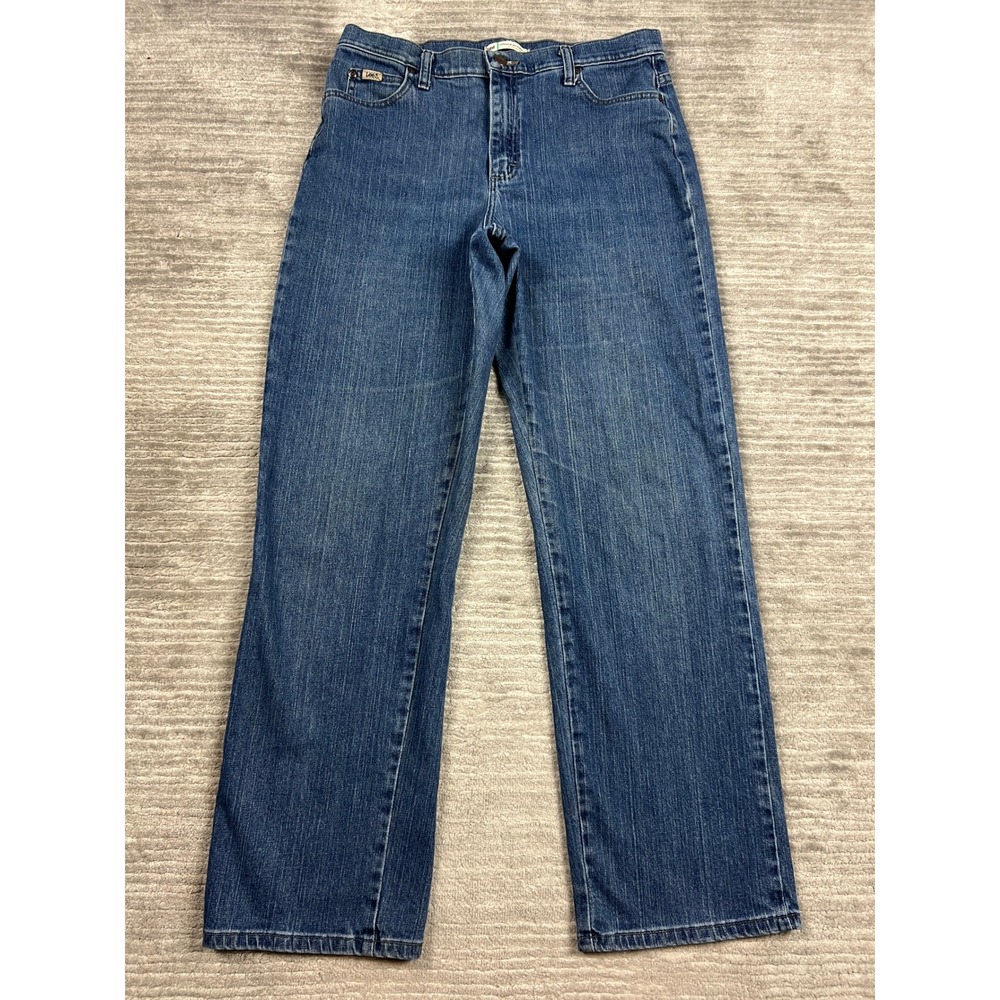 Lee Jeans Women 12 Long Blue Relaxed Straight Leg Mid Rise Stretch Denim 3051849